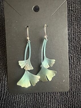 Teal-Green Ginkgo Leaf Drop Earrings - Botanical Dangle. Holly Yashi